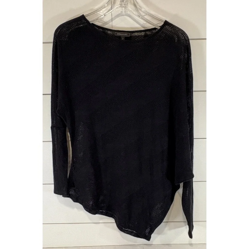 Women's BCBG Max Azria Asymmetrical Hem Mesh Black Blouse Shirt Top Size Small S